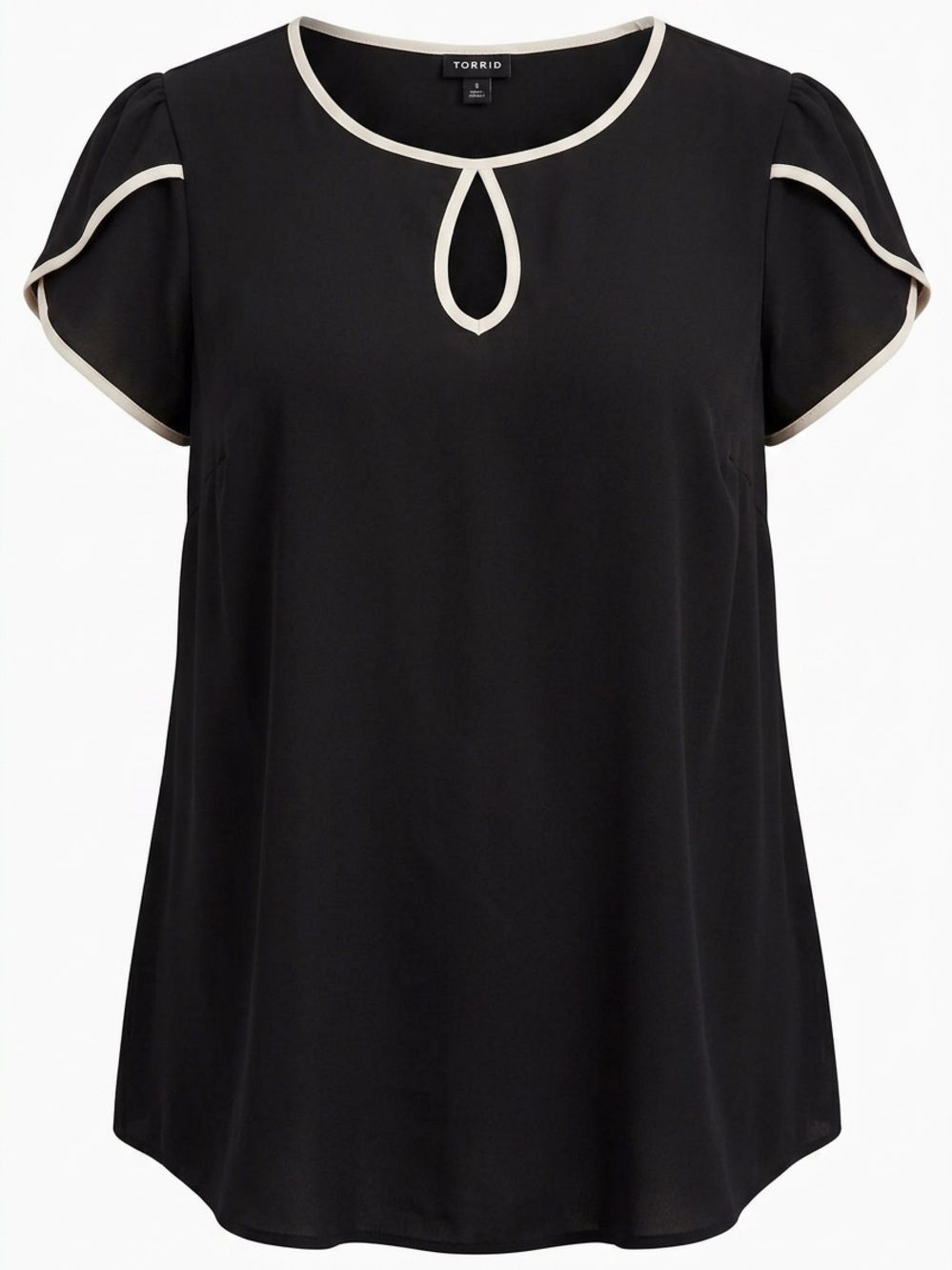 NWT Torrid Black Georgette Tulip Sleeve Blouse Ivory Trim